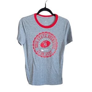Nike Ohio State Buckeyes Gray and Red Ringer T-Shirt Adult Size Small